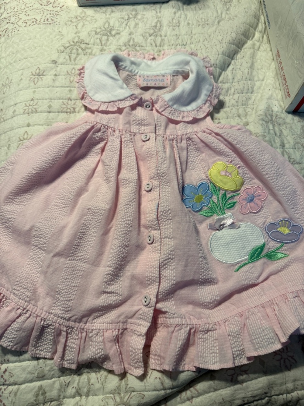 Vintage Samara Pink Floral Appliqué Girls' Casual Dress